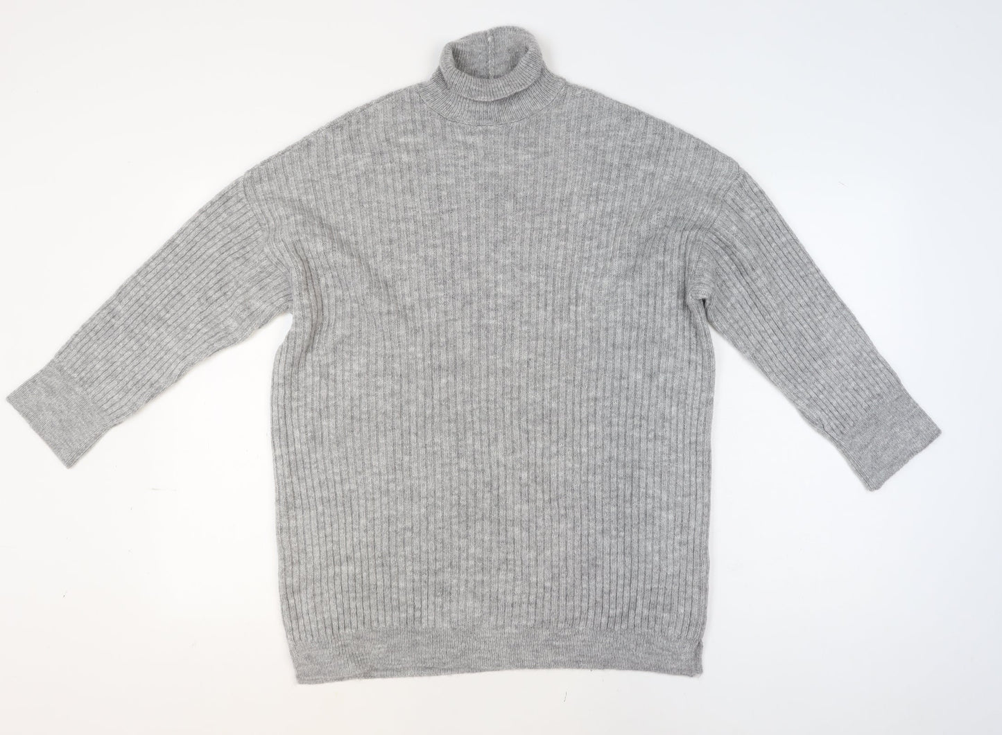 ASOS DESIGN Women’s Grey Roll Neck Ribbed Knit Jumper Size S UK 8-10
