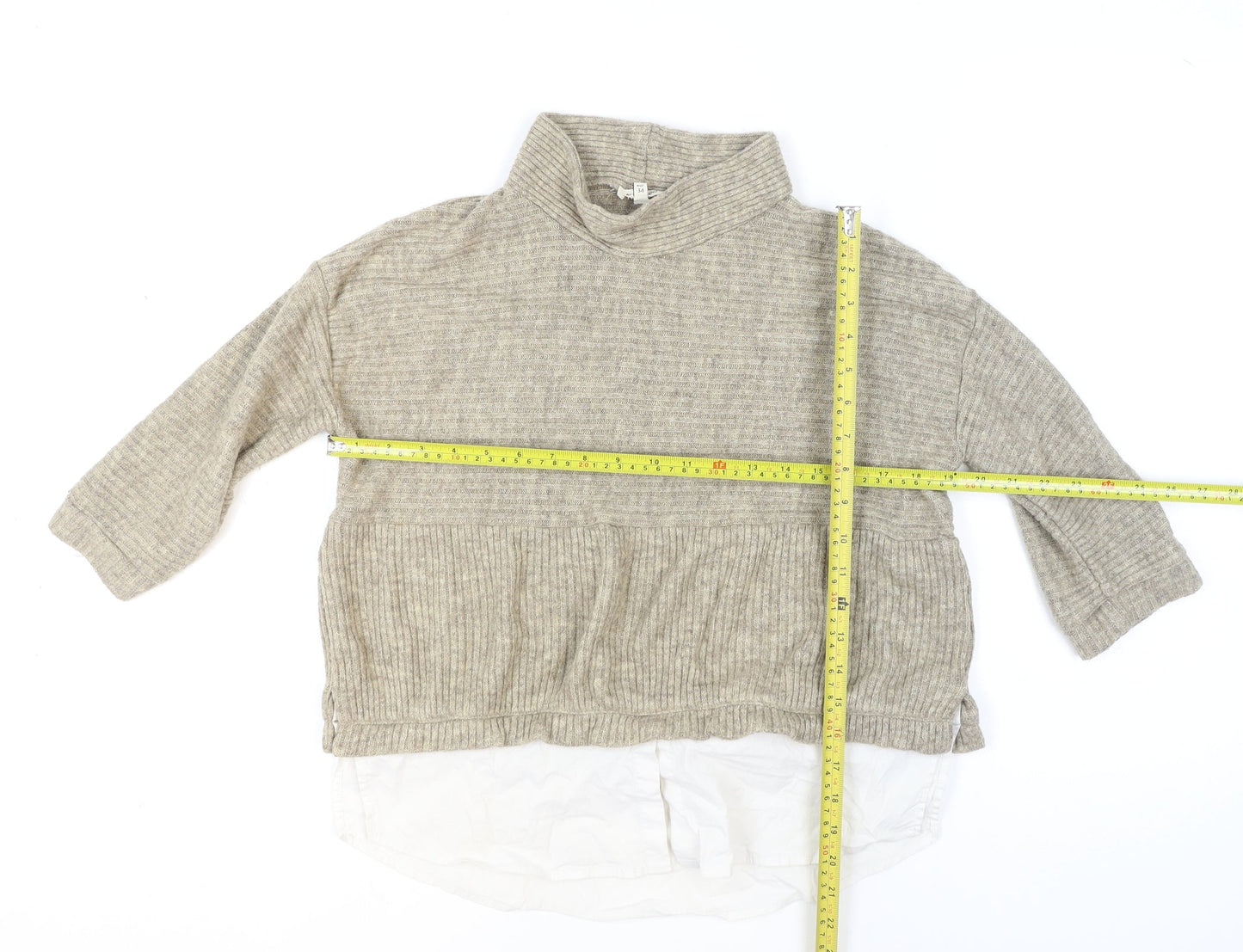 River Island Women Beige High Neck Relaxed Knit Pullover Jumper Size 8