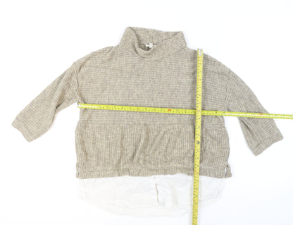 River Island Women Beige High Neck Relaxed Knit Pullover Jumper Size 8
