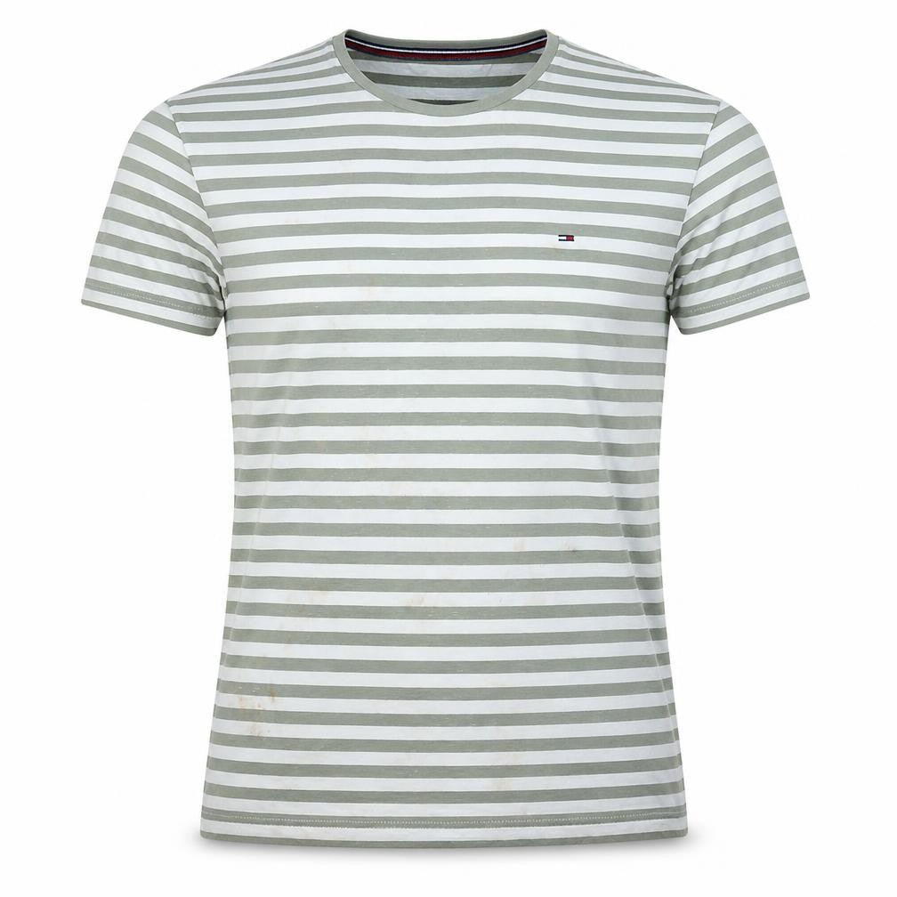 Tommy Hilfiger Men’s Green Striped Crew Neck Cotton Blend T-Shirt M