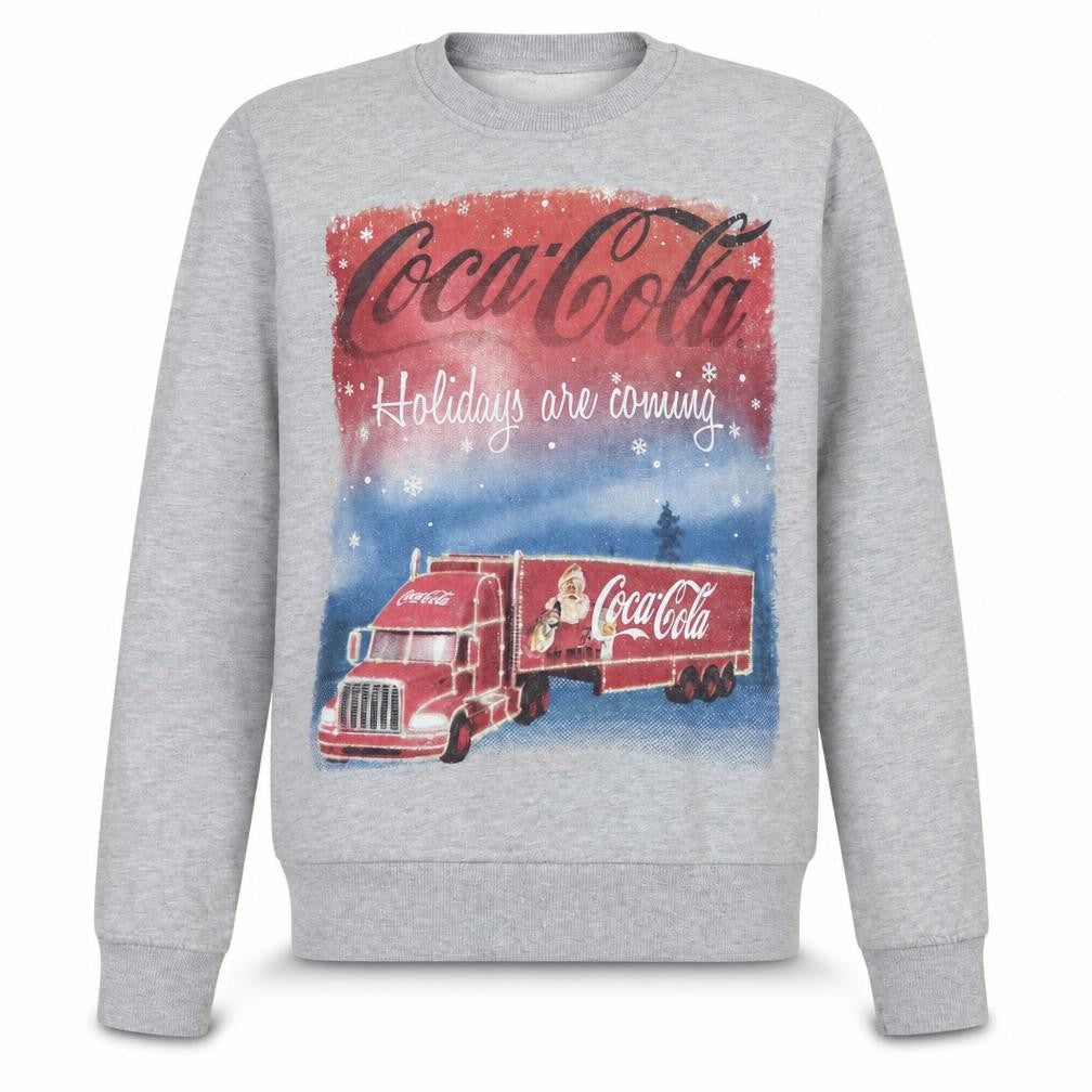 Coca-Cola Mens Grey Christmas Sweatshirt S Pullover Graphic Print