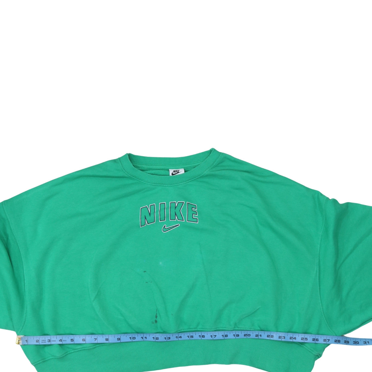 Nike Womens Green Cropped Pullover Sweatshirt M Logo Crew Neck
