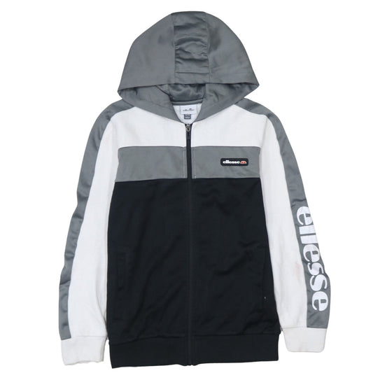 Ellesse Boys Grey Black White Full Zip Hoodie Size 12-13 Years Polyester Cotton