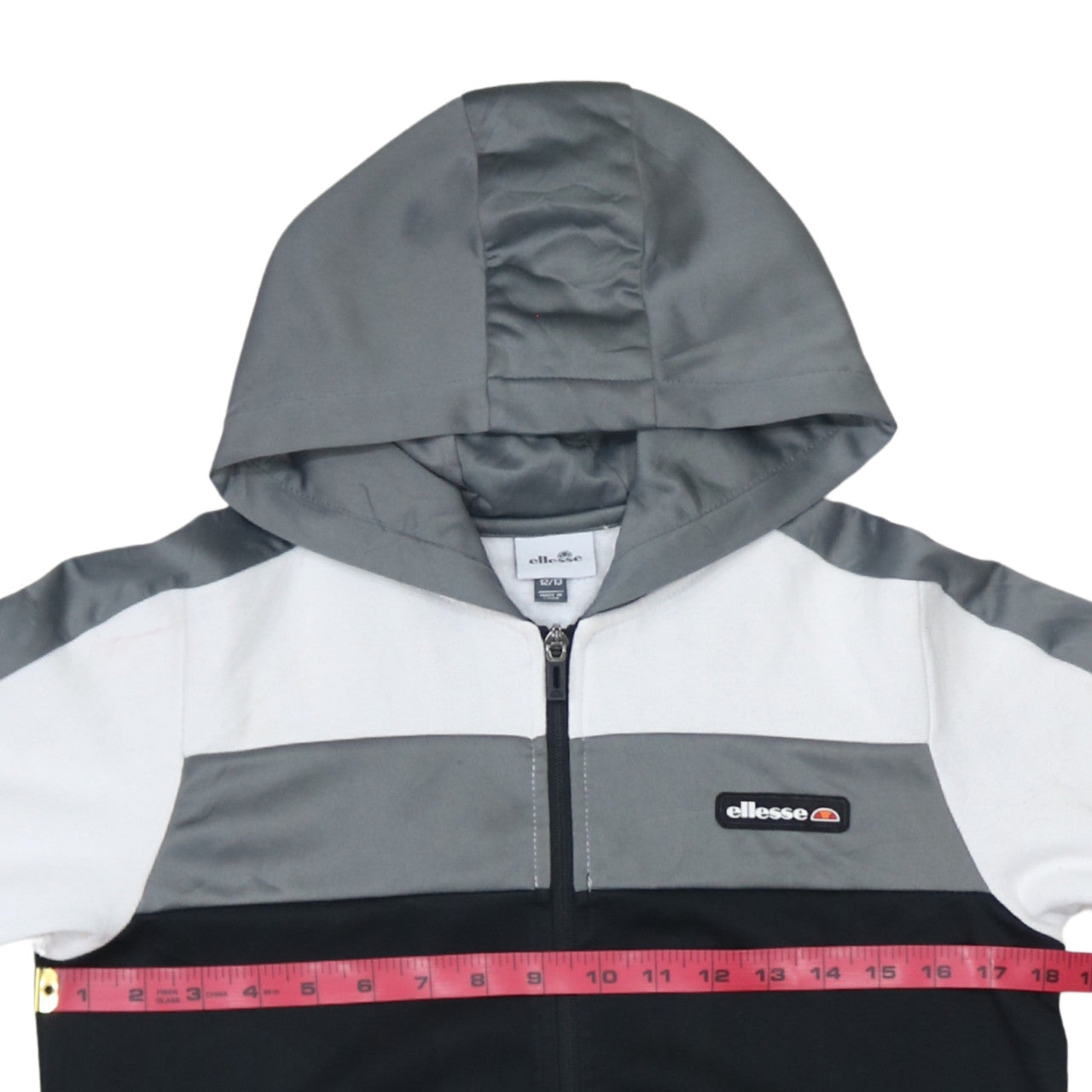 Ellesse Boys Grey Black White Full Zip Hoodie Size 12-13 Years Polyester Cotton