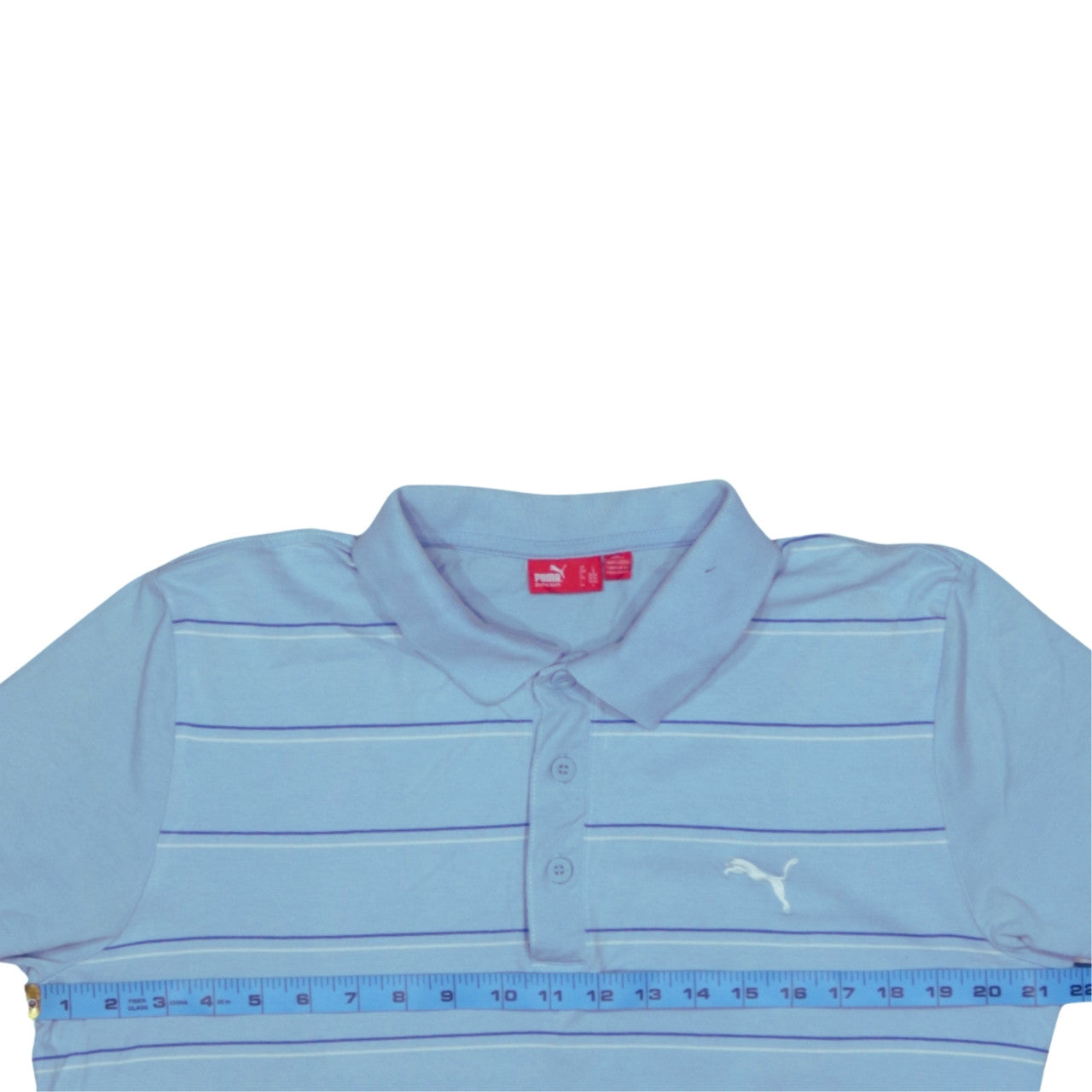 Puma Men Blue Striped Collared Cotton Polo T-Shirt Size L
