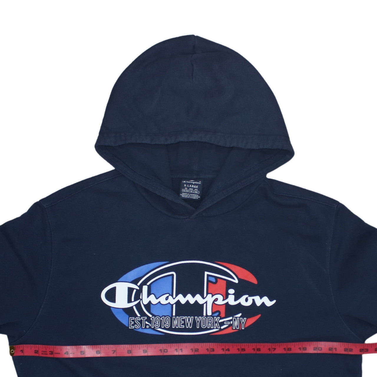 Champion Men's Blue XL Pullover Hoodie with Logo Print