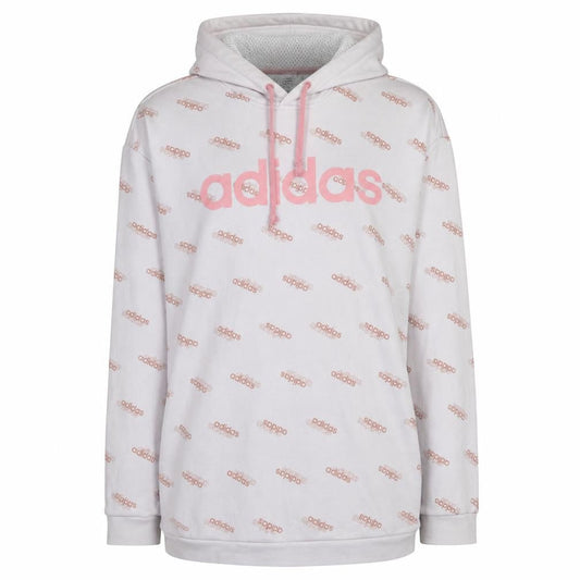 Adidas Womens White Pink Logo Print Pullover Hoodie Size S 8-10