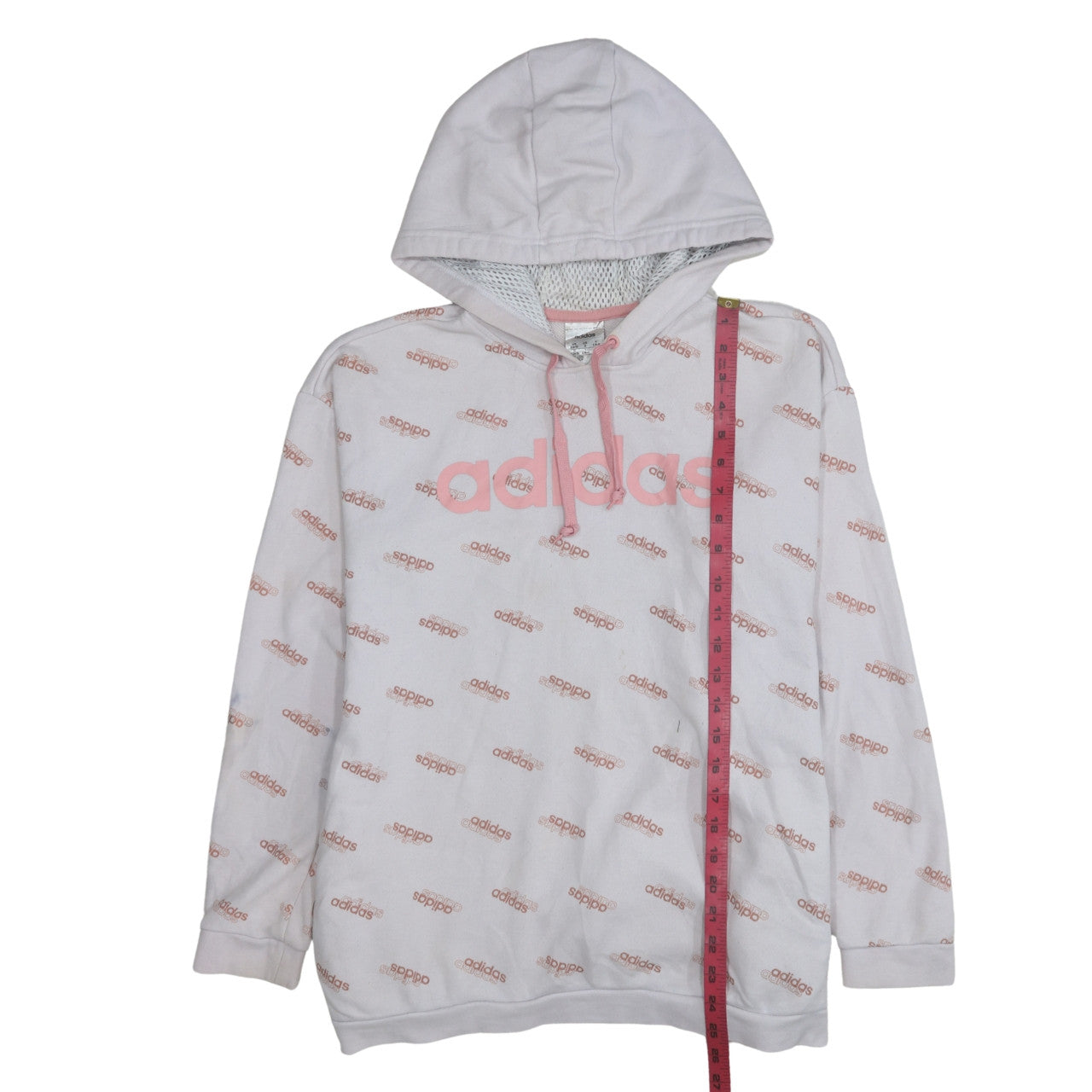 Adidas Womens White Pink Logo Print Pullover Hoodie Size S 8-10