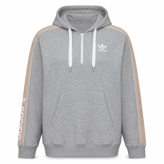 Adidas Womens Grey 1/4 Zip Hooded Sweatshirt UK 14 Lined Logo Pullover