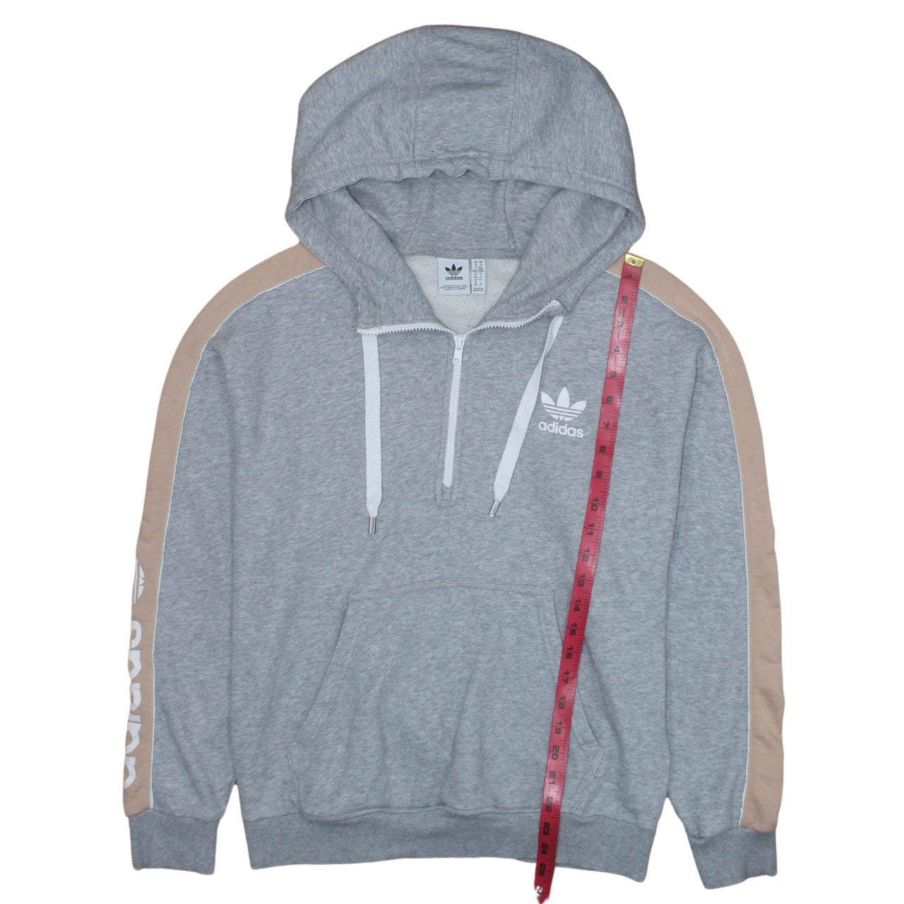 Adidas Womens Grey 1/4 Zip Hooded Sweatshirt UK 14 Lined Logo Pullover