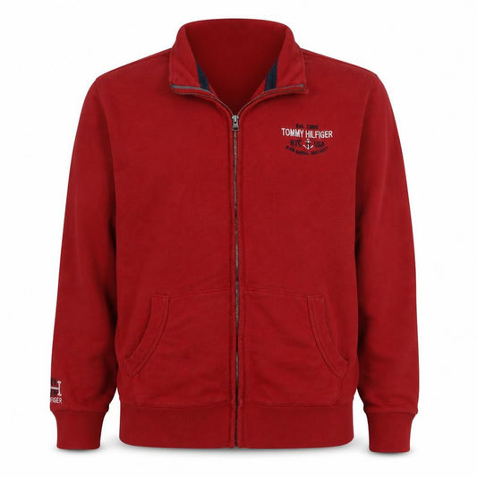 Tommy Hilfiger Mens Red 2XL Track Jacket Full Zip Cotton Stand Collar