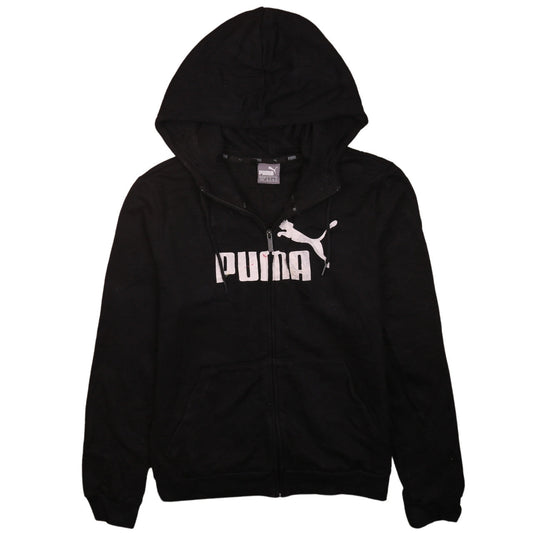 Puma Womens Black Full Zip Hoodie Size 12 Logo Print Casual Sweatshirt