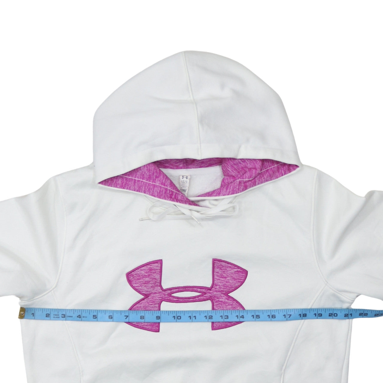 Under Armour Women's White Hoodie Large Pullover Fleece Logo Sweatshirt