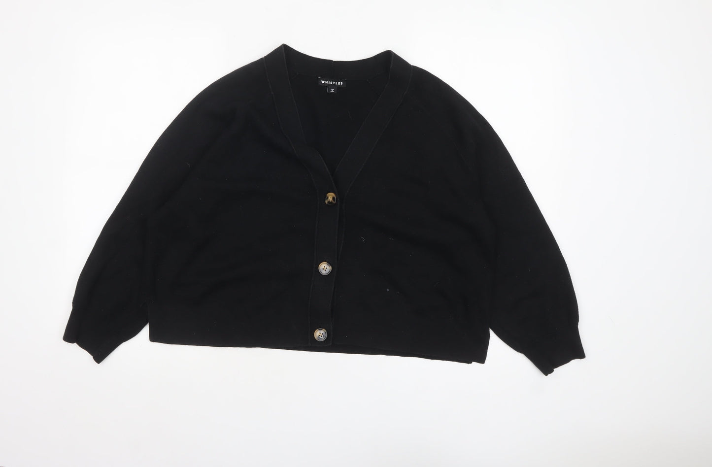 Whistles Women's Black M V-Neck Relaxed Fit Cotton Cardigan