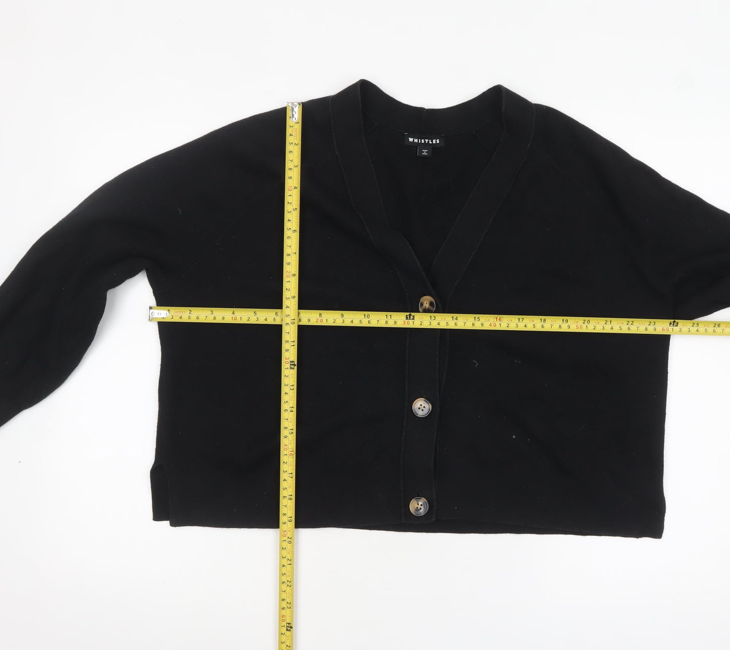 Whistles Women's Black M V-Neck Relaxed Fit Cotton Cardigan