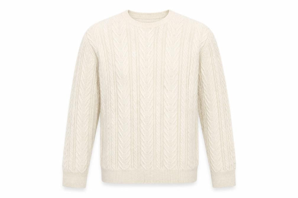 ZARA Mens Beige Cable-Knit Wool Blend Pullover Jumper L