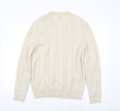 Zara Mens Beige Cable-Knit Wool Blend Pullover Jumper L