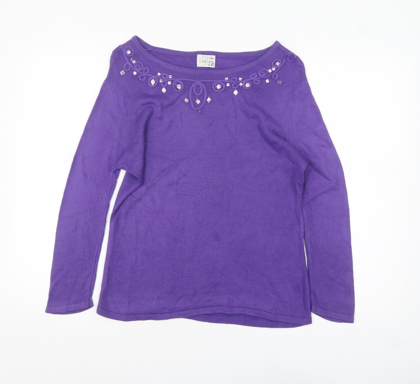 Eastex Women's Purple Beaded Boat Neck Acrylic Jumper Size 12