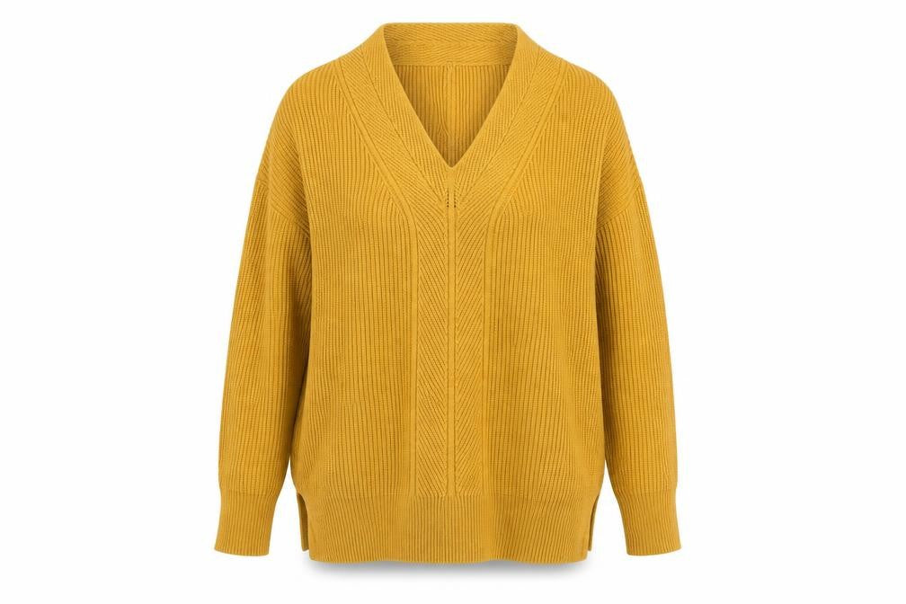 Next Women Yellow V-Neck Long Sleeve Ribbed Pullover Jumper Size S