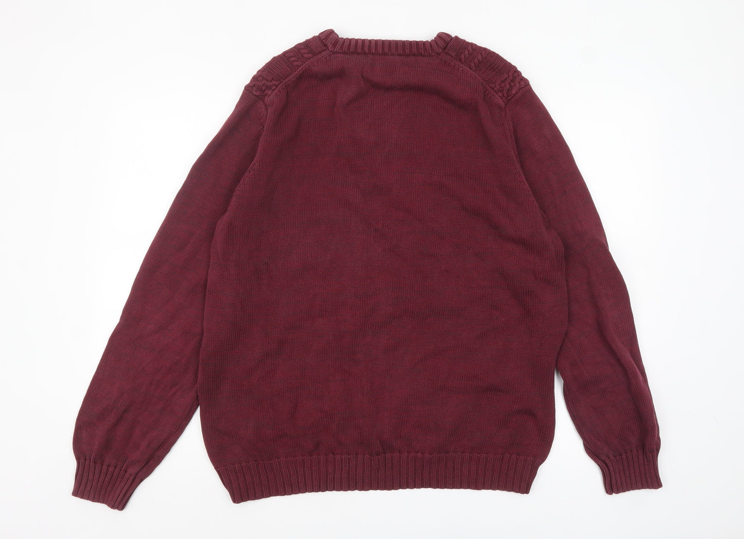TOG24 Men’s Red Cotton Cable-Knit Crew Neck Jumper XL
