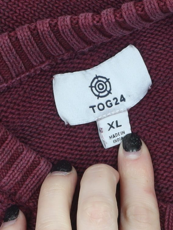 TOG24 Men’s Red Cotton Cable-Knit Crew Neck Jumper XL