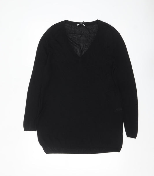 Nicole Farhi Women's Black Wool V-Neck Long Sleeve Jumper Size S