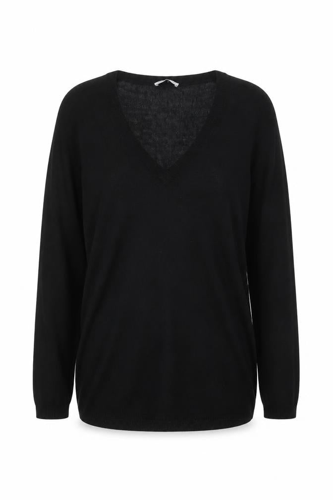 Nicole Farhi Women's Black Wool V-Neck Long Sleeve Jumper Size S