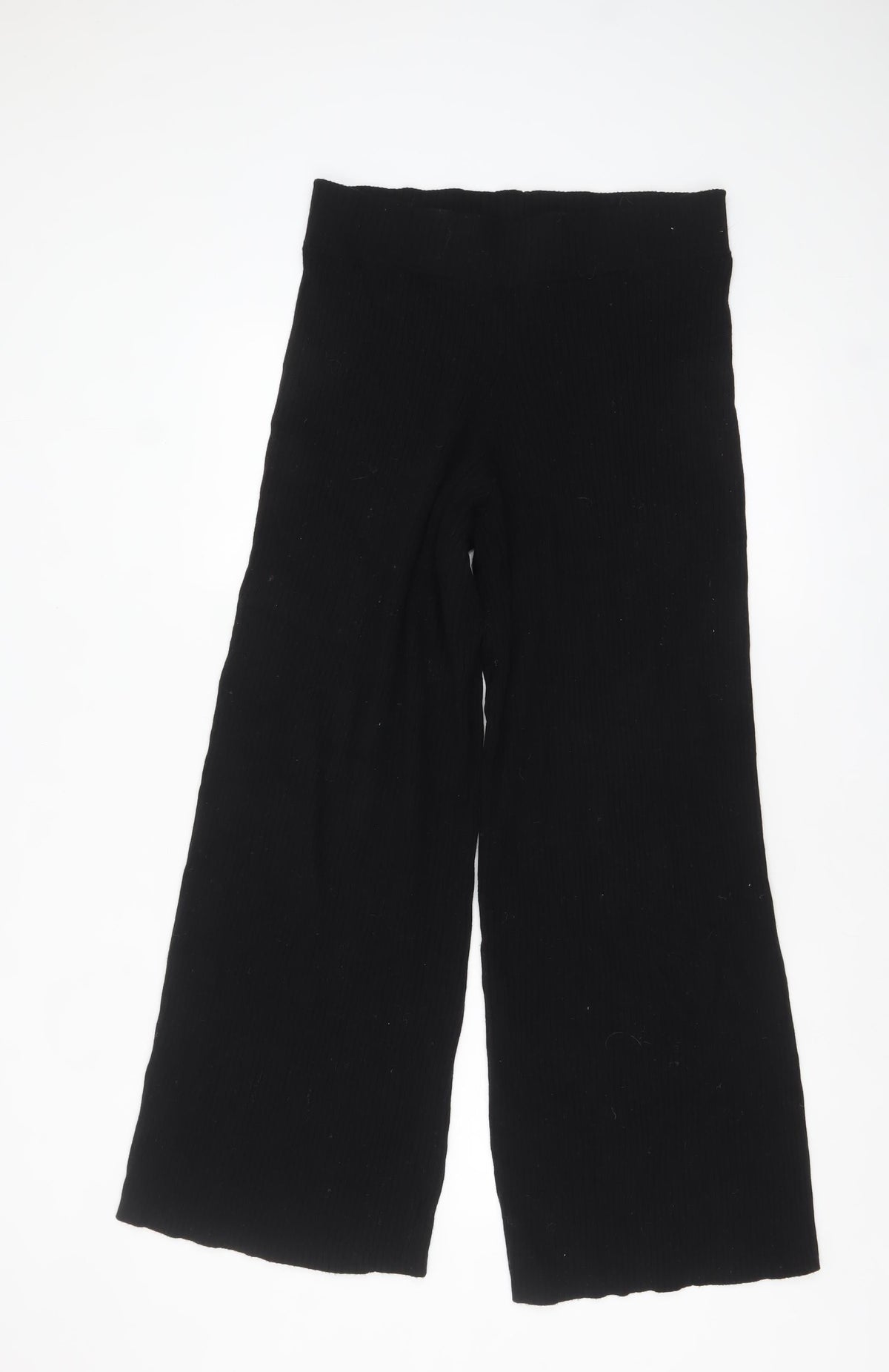 Patternity + John Lewis Women's Black Wide-Leg Ribbed Knit Trousers Size M
