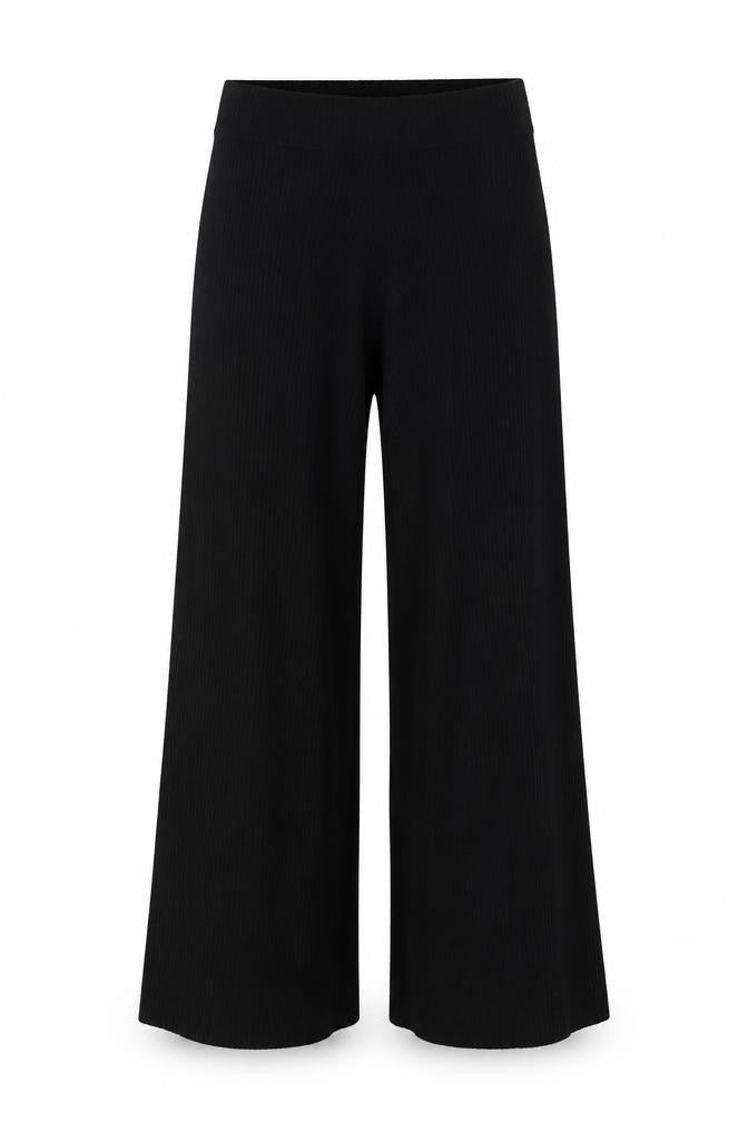 Patternity + John Lewis Women's Black Wide-Leg Ribbed Knit Trousers Size M
