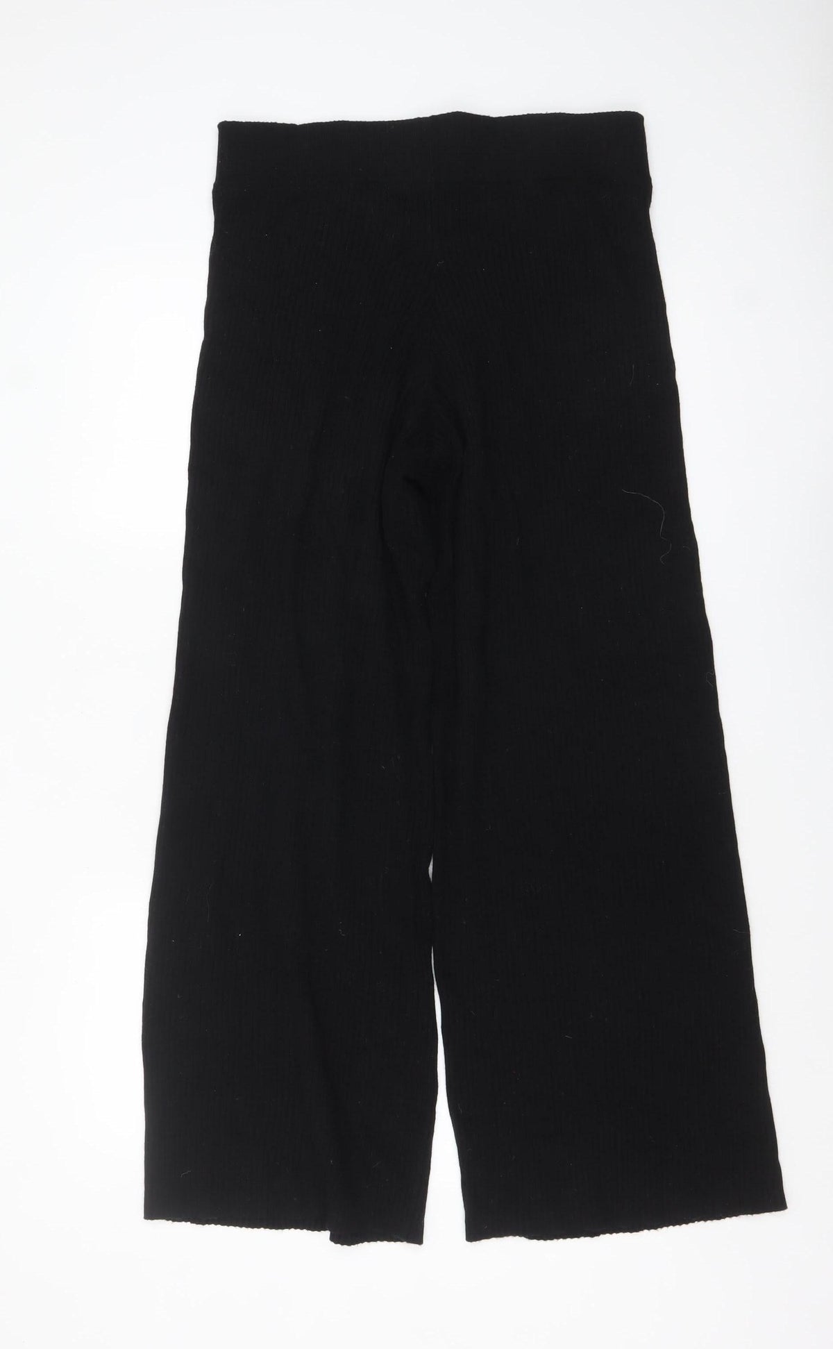 Patternity + John Lewis Women's Black Wide-Leg Ribbed Knit Trousers Size M