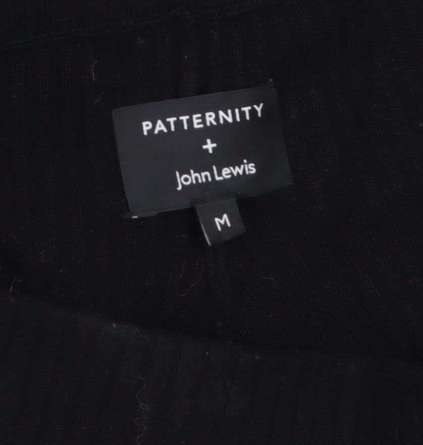 Patternity + John Lewis Women's Black Wide-Leg Ribbed Knit Trousers Size M