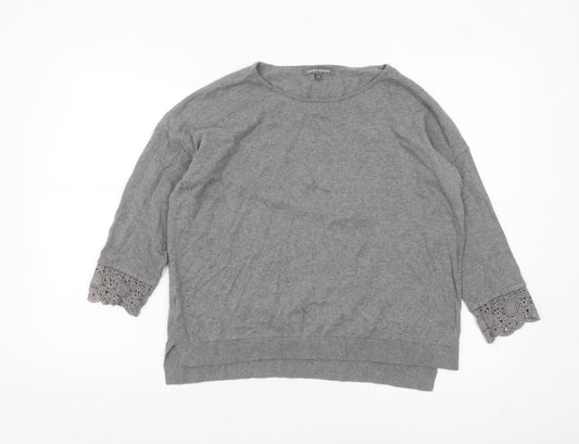 Laura Ashley Women’s Grey Cotton 3/4 Sleeve Crochet Jumper M