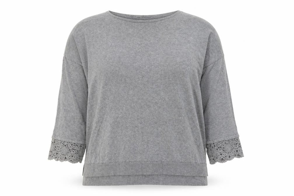 Laura Ashley Women’s Grey Cotton 3/4 Sleeve Crochet Jumper M