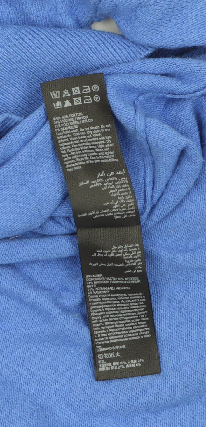 Mint Velvet Women's Blue V-Neck Button Sleeve Pullover Jumper Size S