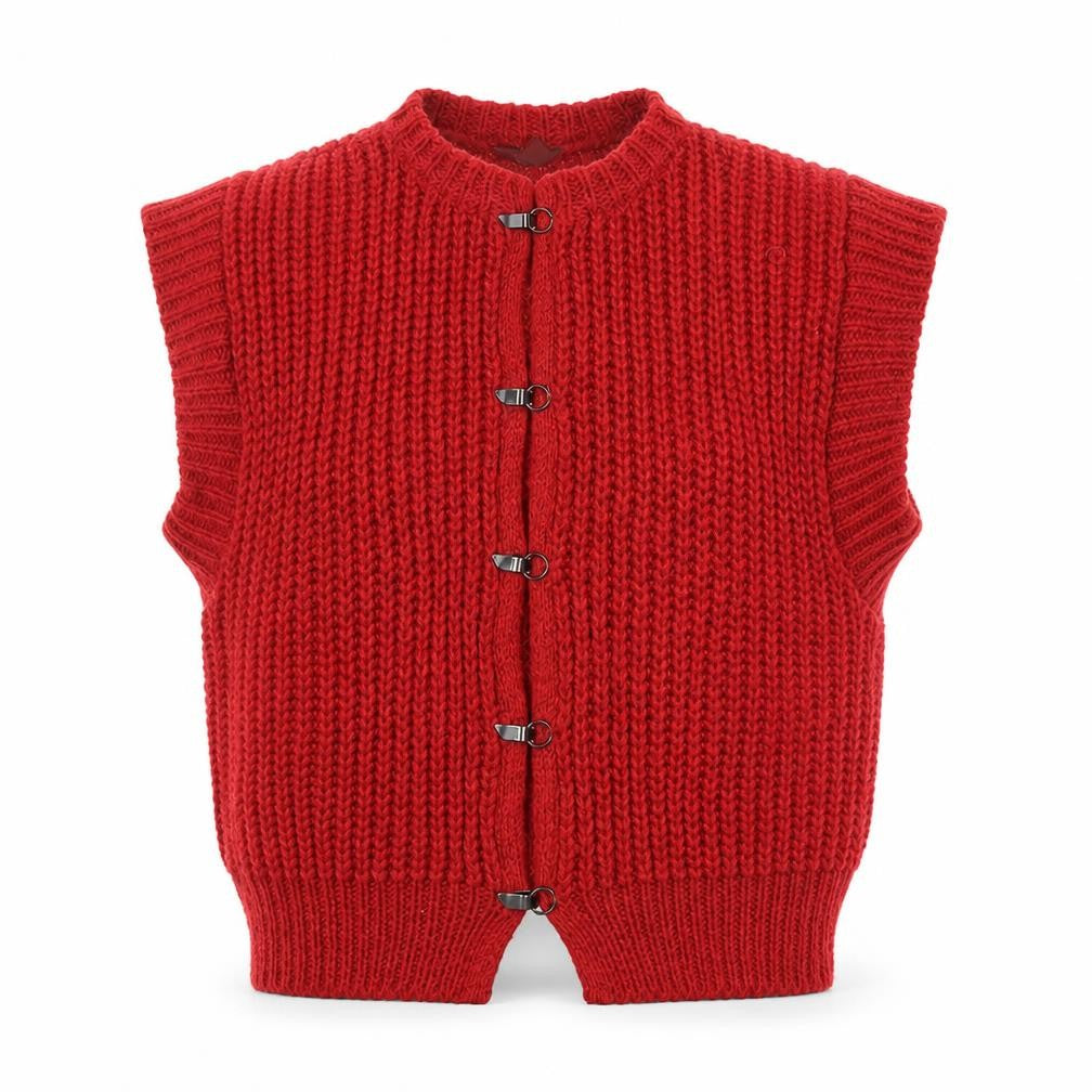 Match Set Womens Red Chunky Knit Wool Blend Sleeveless Vest 10-12