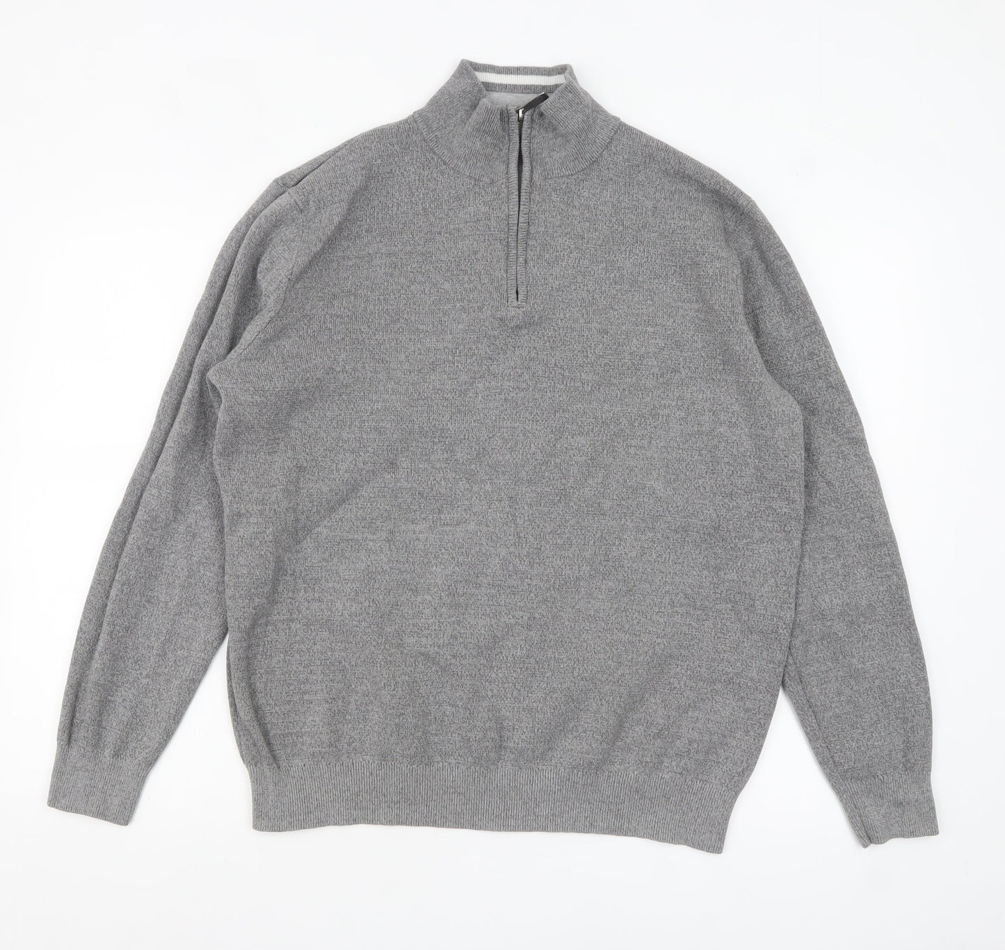 Lincoln Men's Grey Cotton 1/2 Zip High Neck Jumper Size L