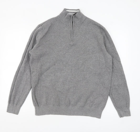 Lincoln Men's Grey Cotton 1/2 Zip High Neck Jumper Size L
