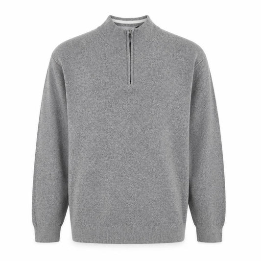 Lincoln Men's Grey Cotton 1/2 Zip High Neck Jumper Size L