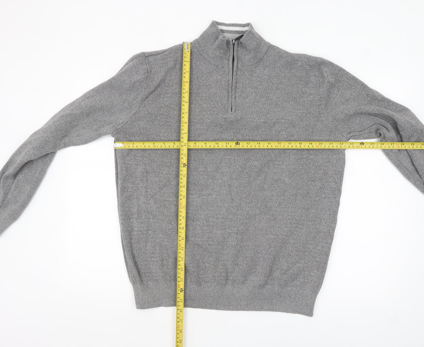 Lincoln Men's Grey Cotton 1/2 Zip High Neck Jumper Size L