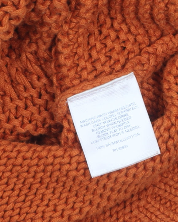 Lands' End Women's Orange Cable-Knit Cotton Pullover Jumper Petite S