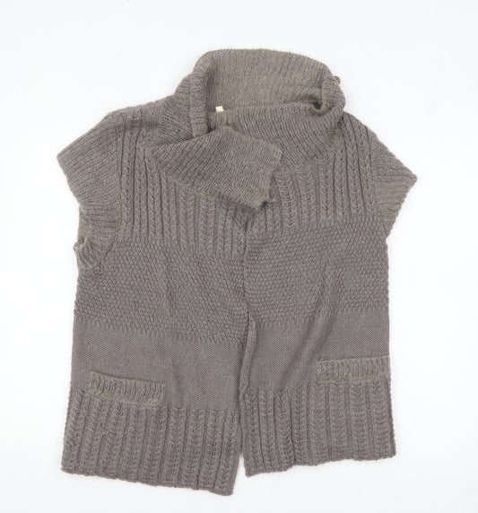 White Stuff Women’s Grey Wool Blend Short Sleeve Chunky Knit Cardigan Size 16