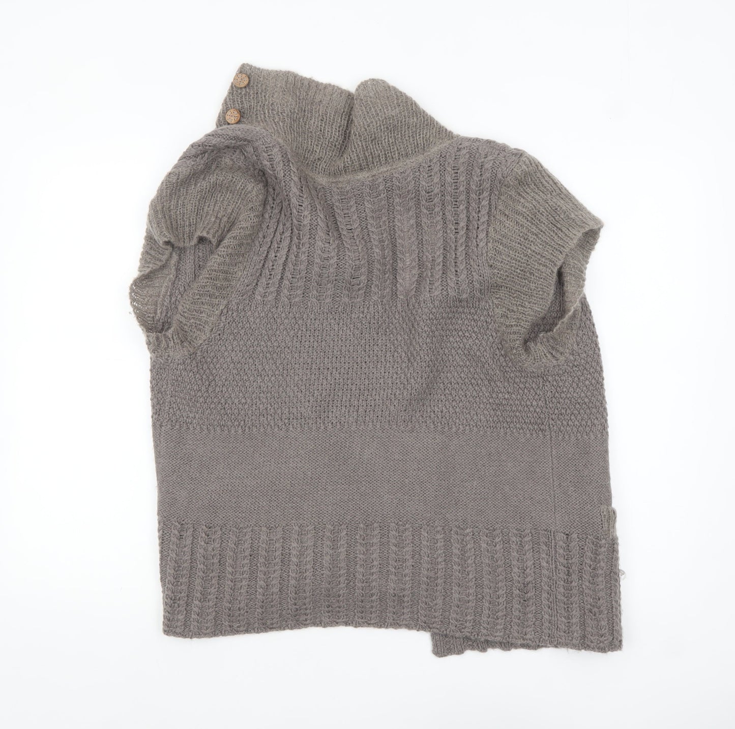 White Stuff Women’s Grey Wool Blend Short Sleeve Chunky Knit Cardigan Size 16