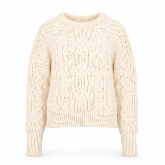 Zara Women Ivory Cable-Knit Wool Blend Pullover Jumper M
