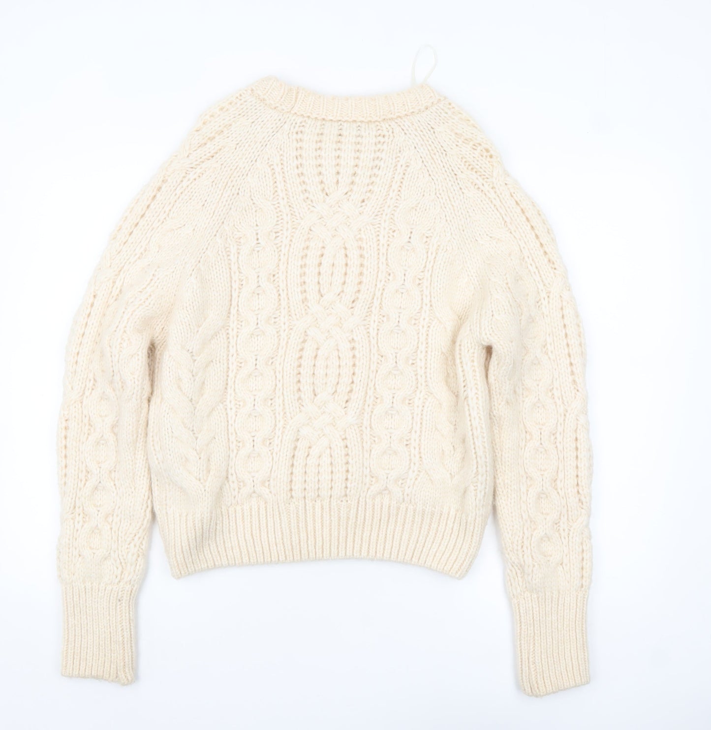 Zara Women Ivory Cable-Knit Wool Blend Pullover Jumper M