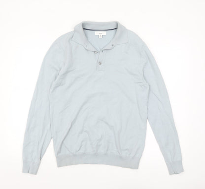 Next Men's Blue Collared Henley Jumper Size M Cotton Blend