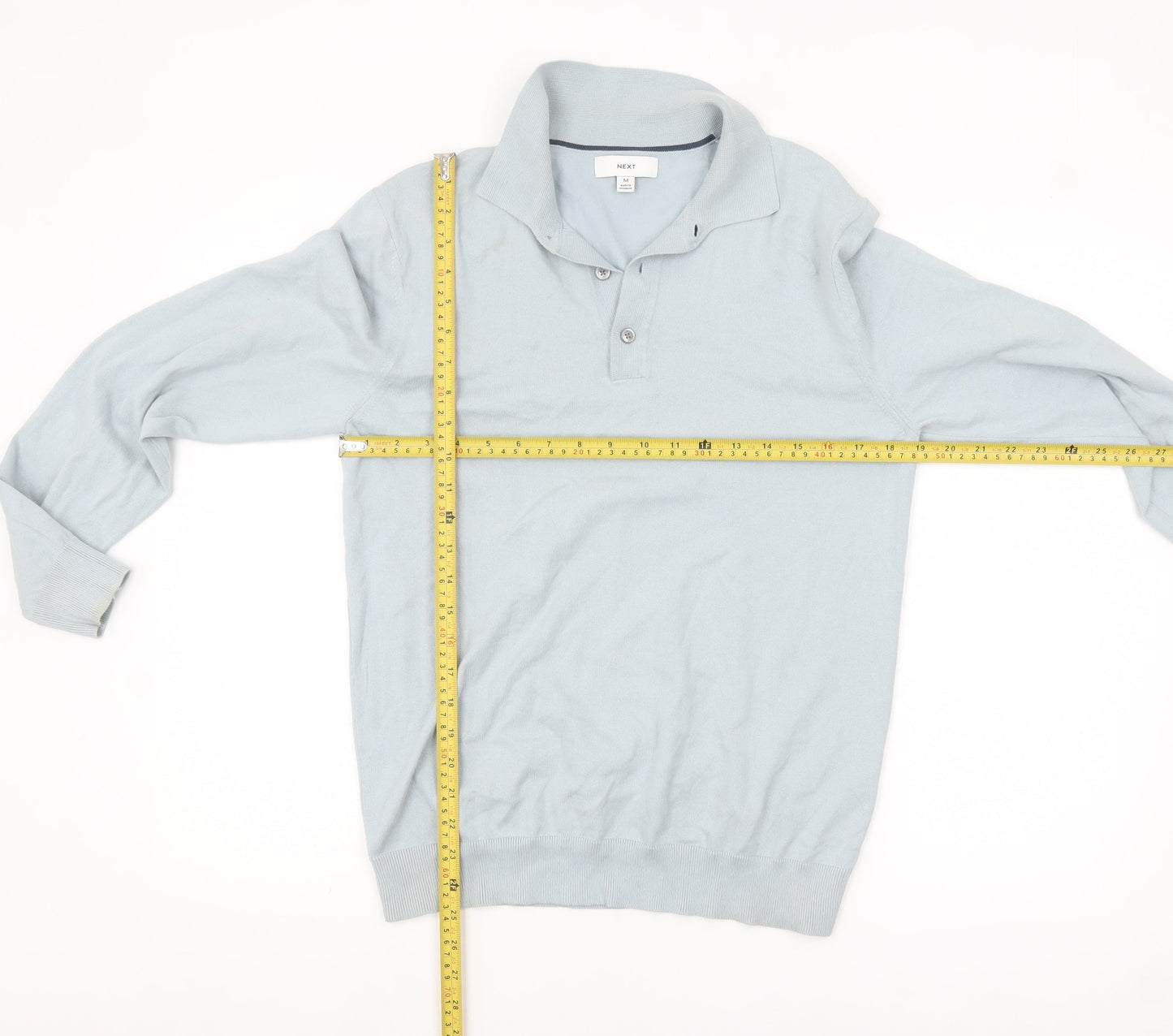 Next Men's Blue Collared Henley Jumper Size M Cotton Blend