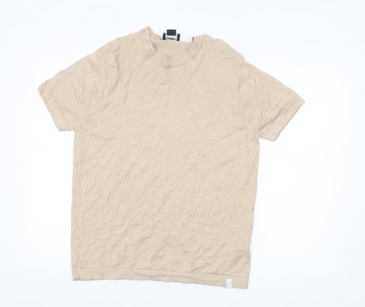 Pull & Bear Men's Beige Short Sleeve Knit Pullover Jumper L