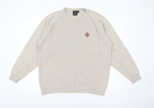 Fox & Crop Men's Beige Cotton Acrylic Crew Neck Jumper Size L