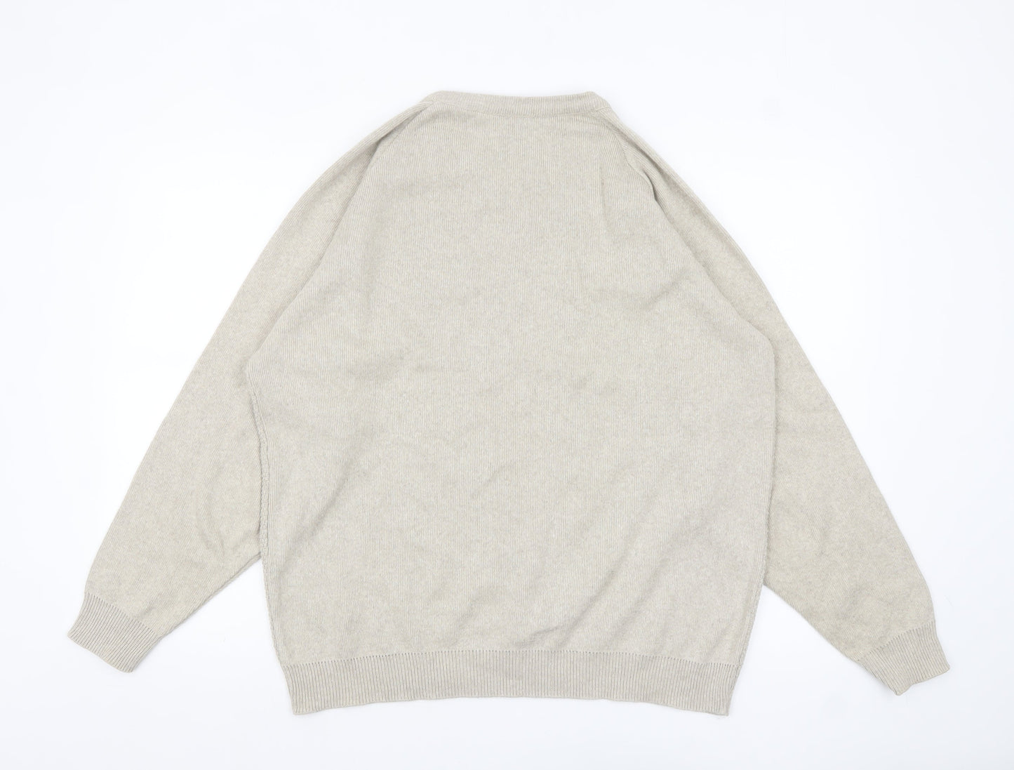 Fox & Crop Men's Beige Cotton Acrylic Crew Neck Jumper Size L