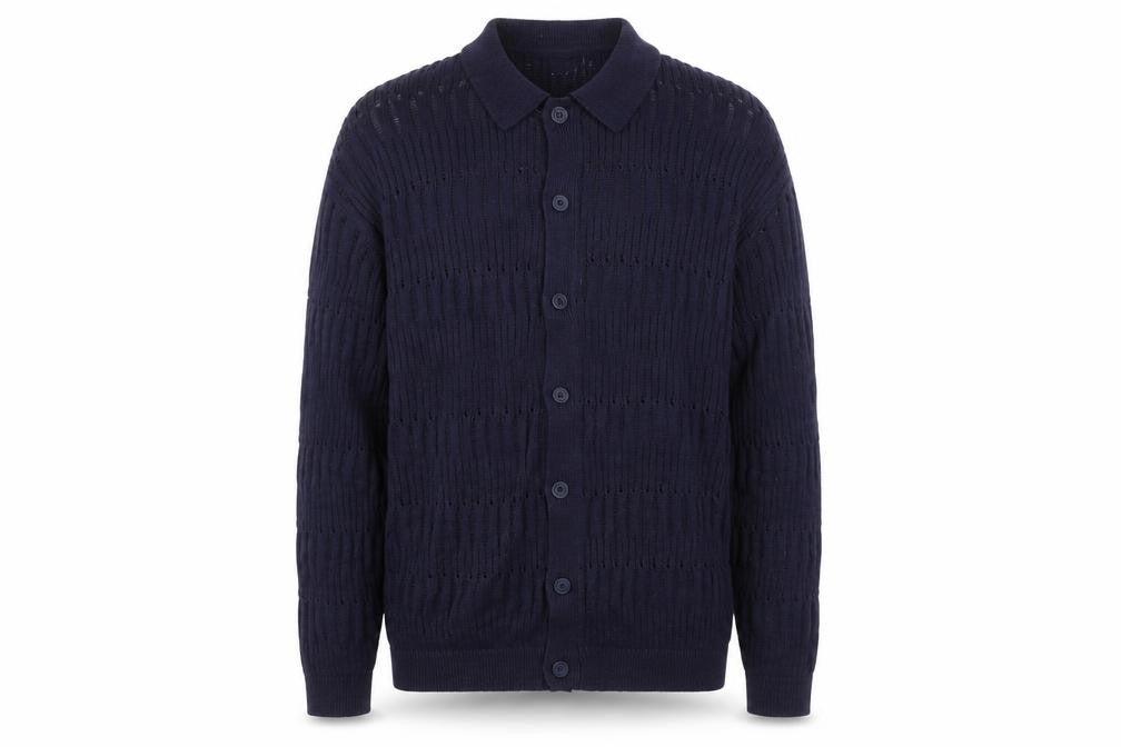 Topman Men’s Blue Collared Open-Knit Cotton Cardigan XL